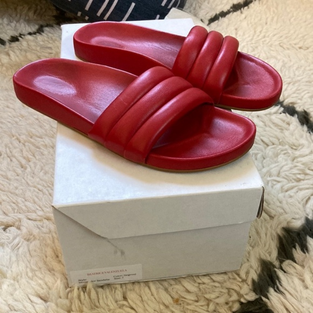 Beatrice Valenzuela Red Padded Slide Sandals